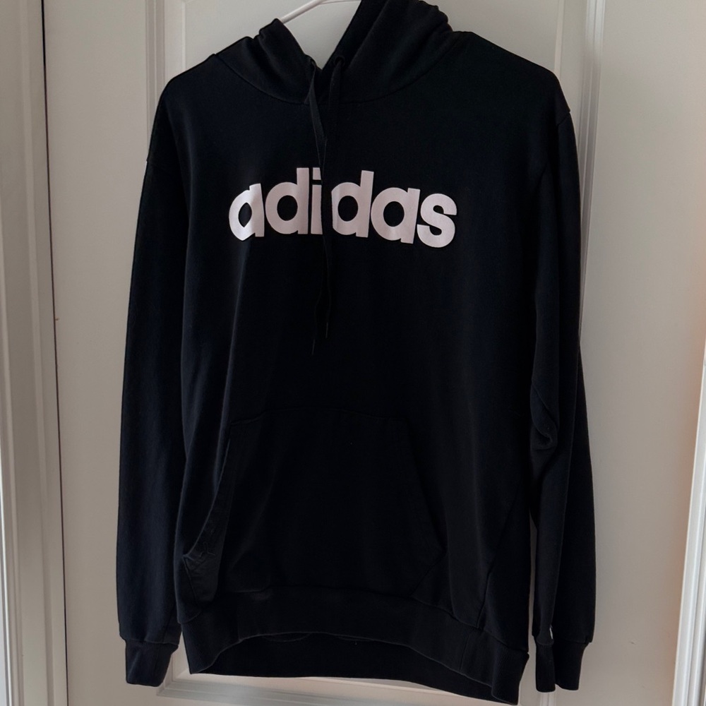 Adidas Men's Black Hoodie with White Logo